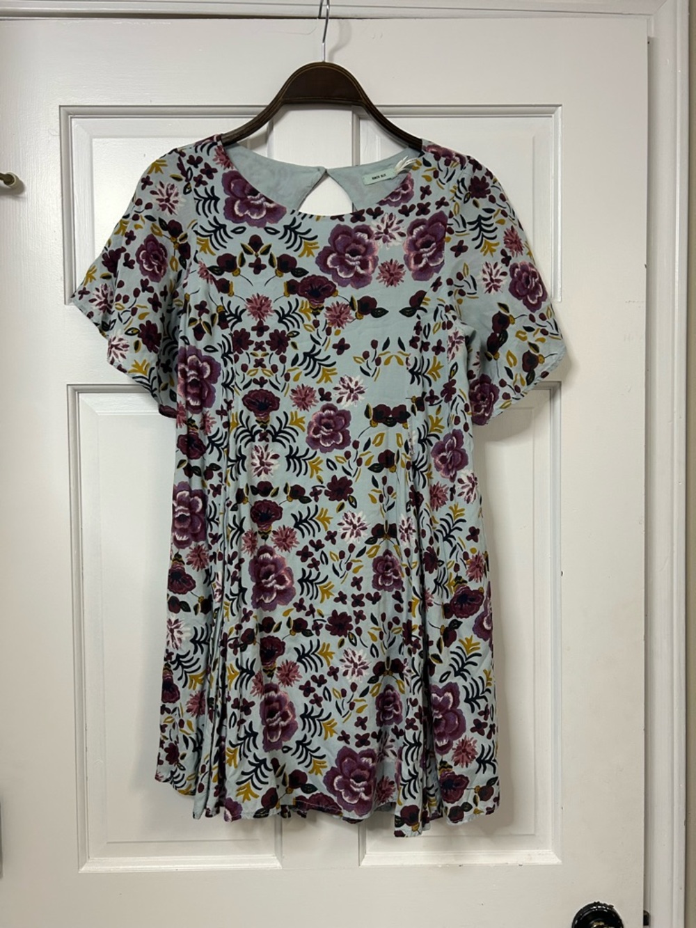 Kimchi Blue Light Blue Floral Swing Dress with Plum Blooms